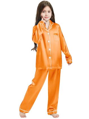 Imagem de Conjunto de pijama Schbbbta Girls Satin Silk, manga comprida, laranja 7-8Y