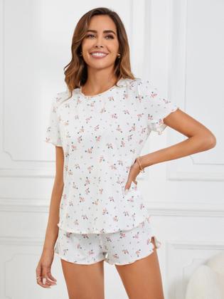 Imagem de Conjunto de pijama SOLY HUX para mulheres, camiseta e shorts com estampa fofa