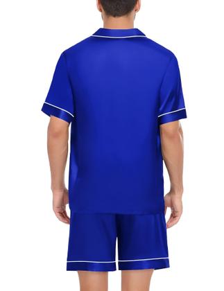 Imagem de Conjunto de pijama SWOMOG, seda acetinada, com botões, manga curta, azul