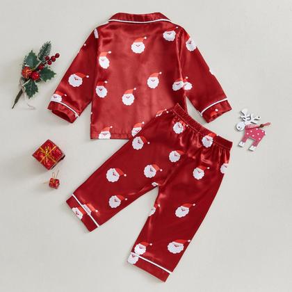 Imagem de Conjunto de pijamas com cetim de seda de Natal para bebês e meninas