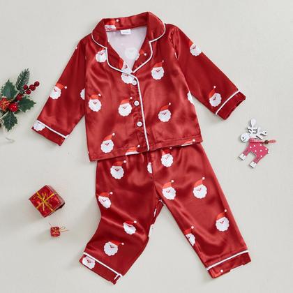 Imagem de Conjunto de pijamas com cetim de seda de Natal para bebês e meninas