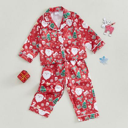 Imagem de Conjunto de pijamas com cetim de seda de Natal para bebês e meninas