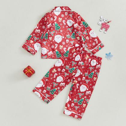 Imagem de Conjunto de pijamas com cetim de seda de Natal para bebês e meninas