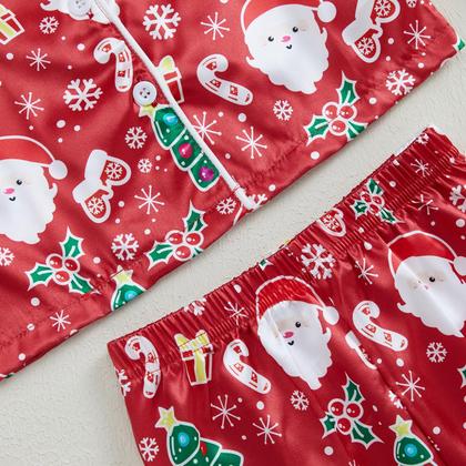 Imagem de Conjunto de pijamas com cetim de seda de Natal para bebês e meninas