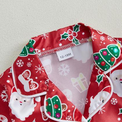 Imagem de Conjunto de pijamas com cetim de seda de Natal para bebês e meninas