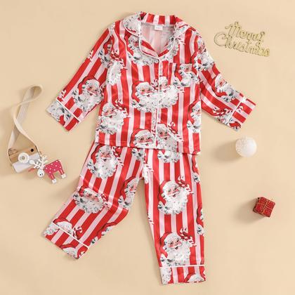 Imagem de Conjunto de pijamas com cetim de seda de Natal para bebês e meninas