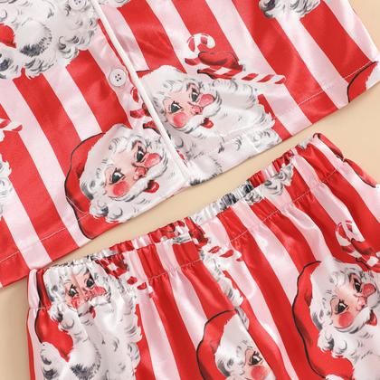 Imagem de Conjunto de pijamas com cetim de seda de Natal para bebês e meninas