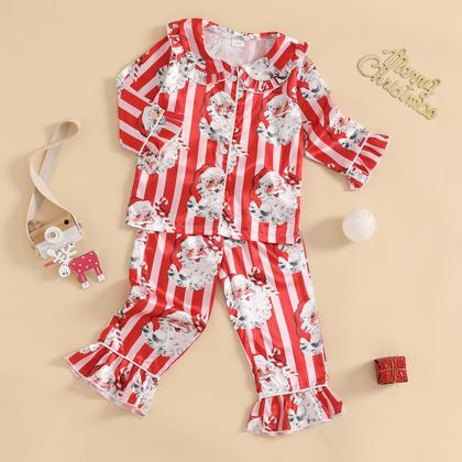 Imagem de Conjunto de pijamas com cetim de seda de Natal para bebês e meninas