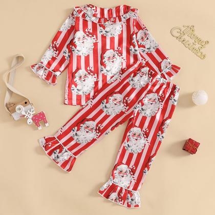 Imagem de Conjunto de pijamas com cetim de seda de Natal para bebês e meninas