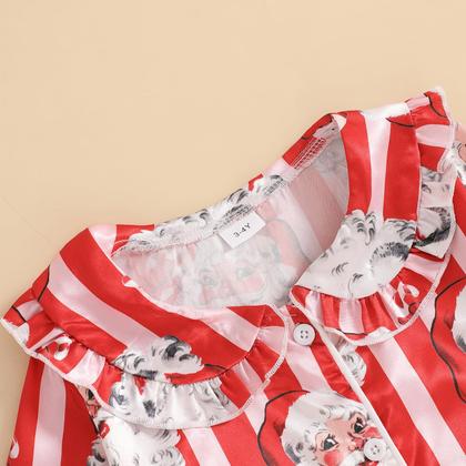 Imagem de Conjunto de pijamas com cetim de seda de Natal para bebês e meninas
