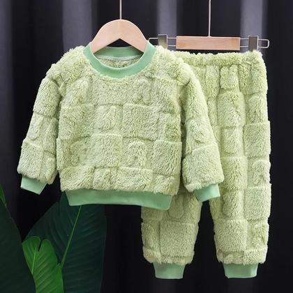 Imagem de Conjunto De Pijamas De Veludo Para Meninos E Meninas, Roupa De Inverno Quente E Espessa Para