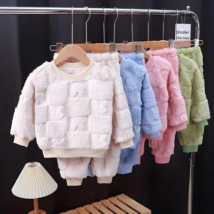 Imagem de Conjunto De Pijamas De Veludo Para Meninos E Meninas, Roupa De Inverno Quente E Espessa Para