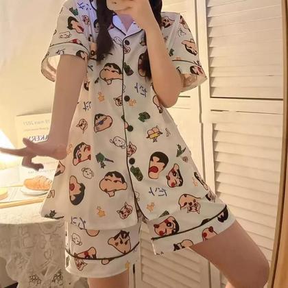 Imagem de Conjunto De Pijamas De Verão Para Meninos E Meninas Crayon Shin-chan Com Mangas Curtas Confortáveis