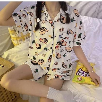 Imagem de Conjunto De Pijamas De Verão Para Meninos E Meninas Crayon Shin-chan Com Mangas Curtas Confortáveis