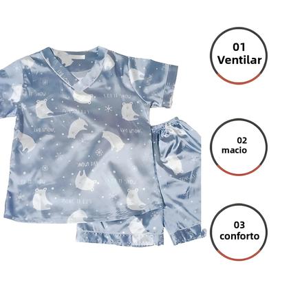 Imagem de Conjunto De Pijamas De Verão Para Mulheres Em Tamanho Grande, Estilo Coreano, Em Seda Gelada, Com