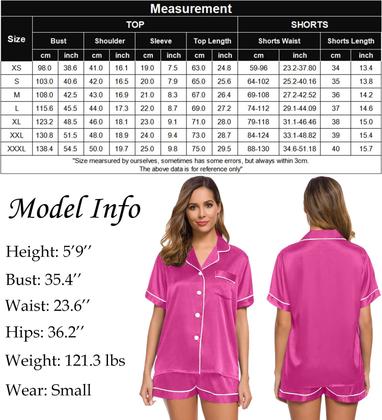 Imagem de Conjunto de pijamas feminino SWOMOG, seda, cetim, com botões, rosa vermelha