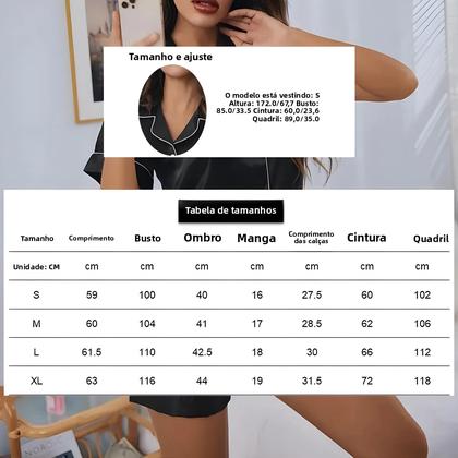 Imagem de Conjunto De Pijamas Femininos De Cetim De Seda, 2 Peças, Pijamas Com Botões, Shorts Para Dormir,