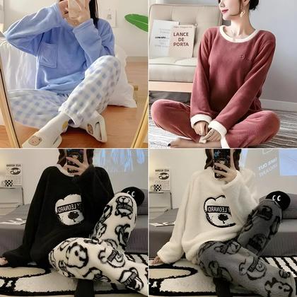 Imagem de Conjunto De Pijamas Femininos plus Size Com Estampa De Urso Cartoon, Pijamas De Inverno Em Flanela