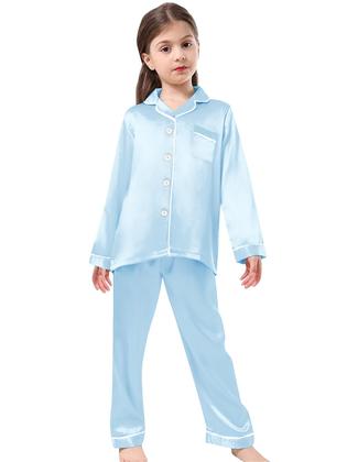 Imagem de Conjunto de pijamas Schbbbta Girls Satin de manga comprida, 5-6Y