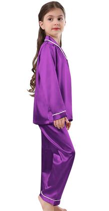 Imagem de Conjunto de pijamas Schbbbta Girls Satin de manga comprida roxo 9-10 anos