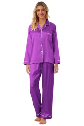 Imagem de Conjunto de pijamas Schbbbta Girls Satin de manga comprida roxo 9-10 anos