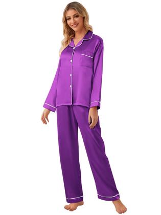 Imagem de Conjunto de pijamas Schbbbta Girls Satin de manga comprida roxo 9-10 anos