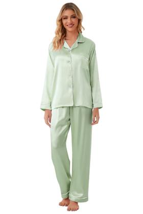Imagem de Conjunto de pijamas Schbbbta Girls Satin Silk Green 7-8 anos