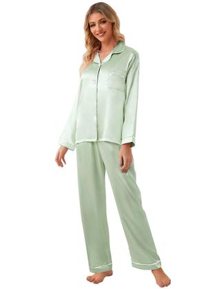 Imagem de Conjunto de pijamas Schbbbta Girls Satin Silk Green 7-8 anos
