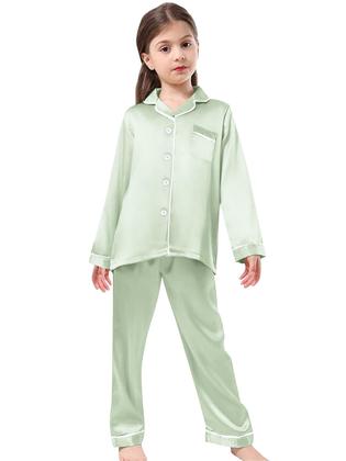 Imagem de Conjunto de pijamas Schbbbta Girls Satin Silk Green 7-8 anos
