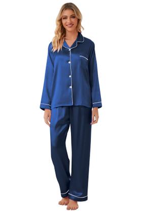 Imagem de Conjunto de pijamas Schbbbta Kids Boys/Girls Satin, 2 peças de 13 a 14 anos, azul marinho
