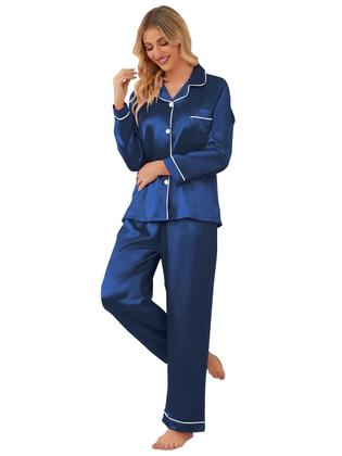 Imagem de Conjunto de pijamas Schbbbta Kids Boys/Girls Satin, 2 peças de 13 a 14 anos, azul marinho