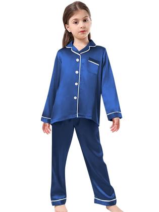 Imagem de Conjunto de pijamas Schbbbta Kids Boys Girls Satin 7-8 Years Navy