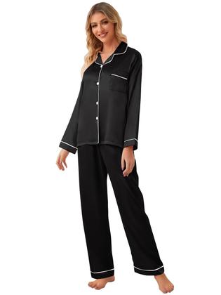 Imagem de Conjunto de pijamas Schbbbta Satin para meninas/meninos 4-5T preto escuro