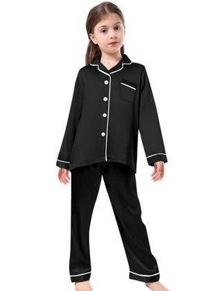 Imagem de Conjunto de pijamas Schbbbta Satin para meninas/meninos 4-5T preto escuro