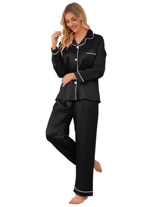 Imagem de Conjunto de pijamas Schbbbta Satin para meninas/meninos 4-5T preto escuro