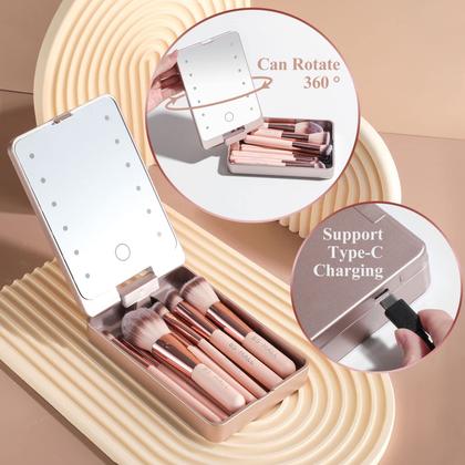 Conjunto de Pincel de Maquiagem BS-MALL Travel com Espelho LED