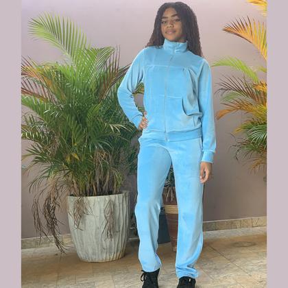 Imagem de Conjunto de Plush Agasalho Jaqueta com Gola e Calça Bolso Veludo