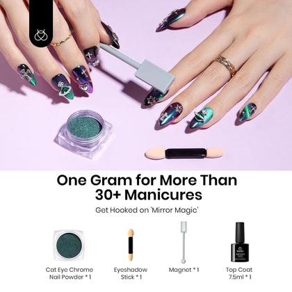 Imagem de Conjunto de pó para unhas besouros Cat Eye Chrome Holographic 2 em 1