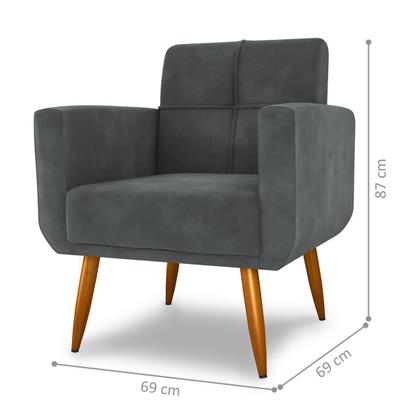 Imagem de Conjunto de Poltrona e Puff Decorativos Miller Veludo Cinza
