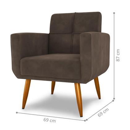 Imagem de Conjunto de Poltrona e Puff Decorativos Miller Veludo Marrom