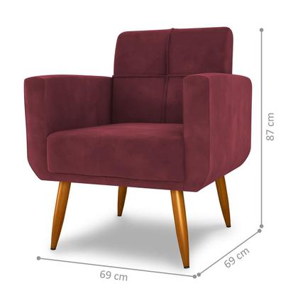 Imagem de Conjunto de Poltrona e Puff Decorativos Miller Veludo Vinho