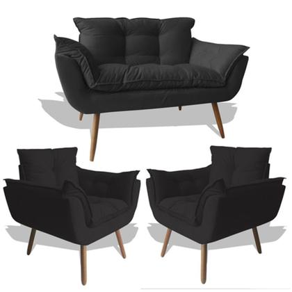 Imagem de Conjunto De Poltronas 2 Opalas E 1 Namoradeira Preto - King Decor