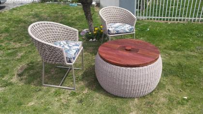 Imagem de Conjunto de Poltronas em Corda Náutica Jasmin - 2 Poltronas + Mesa com Champanheira - Tecido Palmares Petróleo