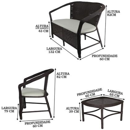 Imagem de Conjunto de poltronas Namoradeira assento estofado e mesa Navegantes fibra Branco Gelo tabac