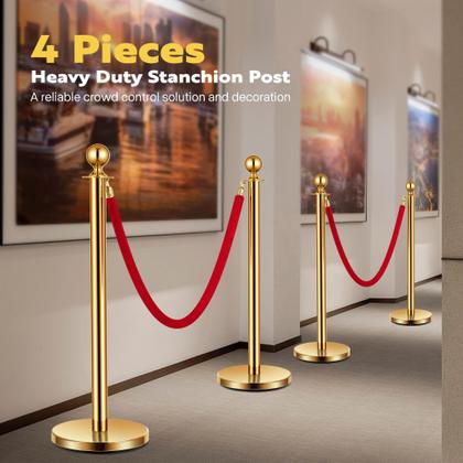 Imagem de Conjunto de postes Stanchion VIVOHOME em aço inoxidável com cordas de veludo