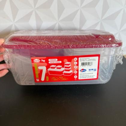 Imagem de Conjunto de pote de plástico com 7 peças para alimentos retangular transparente verde vermelho
