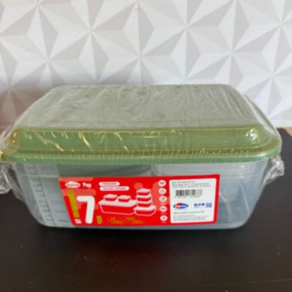 Imagem de Conjunto de pote de plástico com 7 peças para alimentos retangular transparente verde vermelho