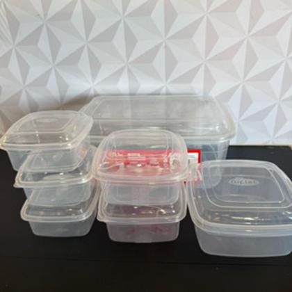 Imagem de Conjunto de pote de plástico com 7 peças para alimentos retangular transparente verde vermelho