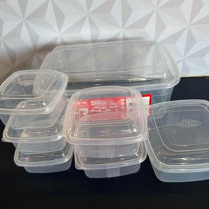 Imagem de Conjunto de pote de plástico com 7 peças para alimentos retangular transparente verde vermelho