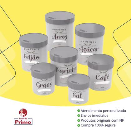 Imagem de Conjunto De Potes Com 7 Peças Para Porta Mantimentos Arroz, Feijão, Café e Açúcar Plasutil